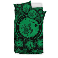 Hawaiian Map Honu Hibiscus Tropic Green Polynesian Bedding Set - Polynesian Pride