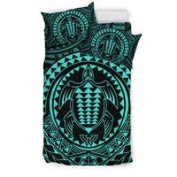 Hawaiian Kakau Honu Arc Turquoise Polynesian Bedding Set - Polynesian Pride