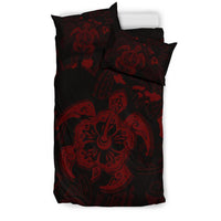 Hawaiian Map Kanaka Hibiscus Turtle Red Polynesian Bedding Set - Polynesian Pride