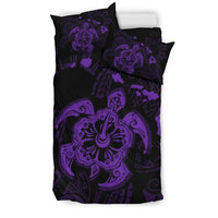 Hawaiian Map Kanaka Hibiscus Turtle Purple Polynesian Bedding Set - Polynesian Pride