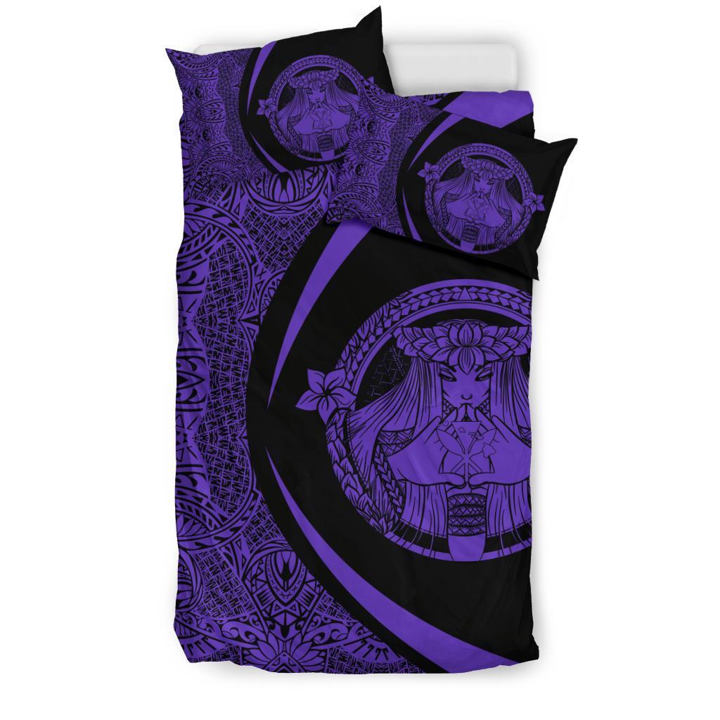 Hawaiian Madame Pele Kanaka Plumeria Polynesian Bedding Set Circle Style Purple - Polynesian Pride