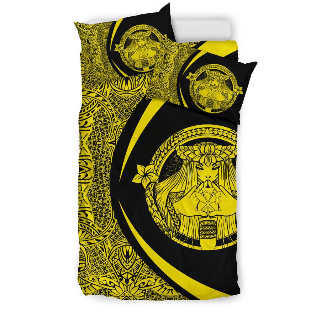 Hawaiian Madame Pele Kanaka Plumeria Polynesian Bedding Set Circle Style Yellow - Polynesian Pride
