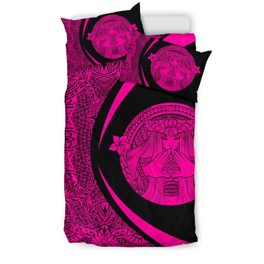 Hawaiian Madame Pele Plumeria Polynesian Bedding Set Circle Style Pink - Polynesian Pride