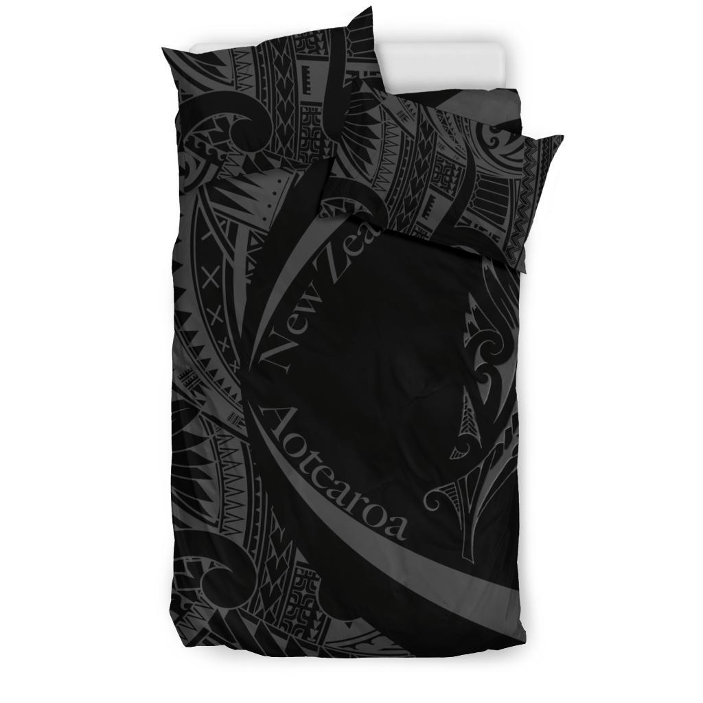 New Zealand Silver Fern Bedding Set Maori Tattoo Circle Style - Polynesian Pride