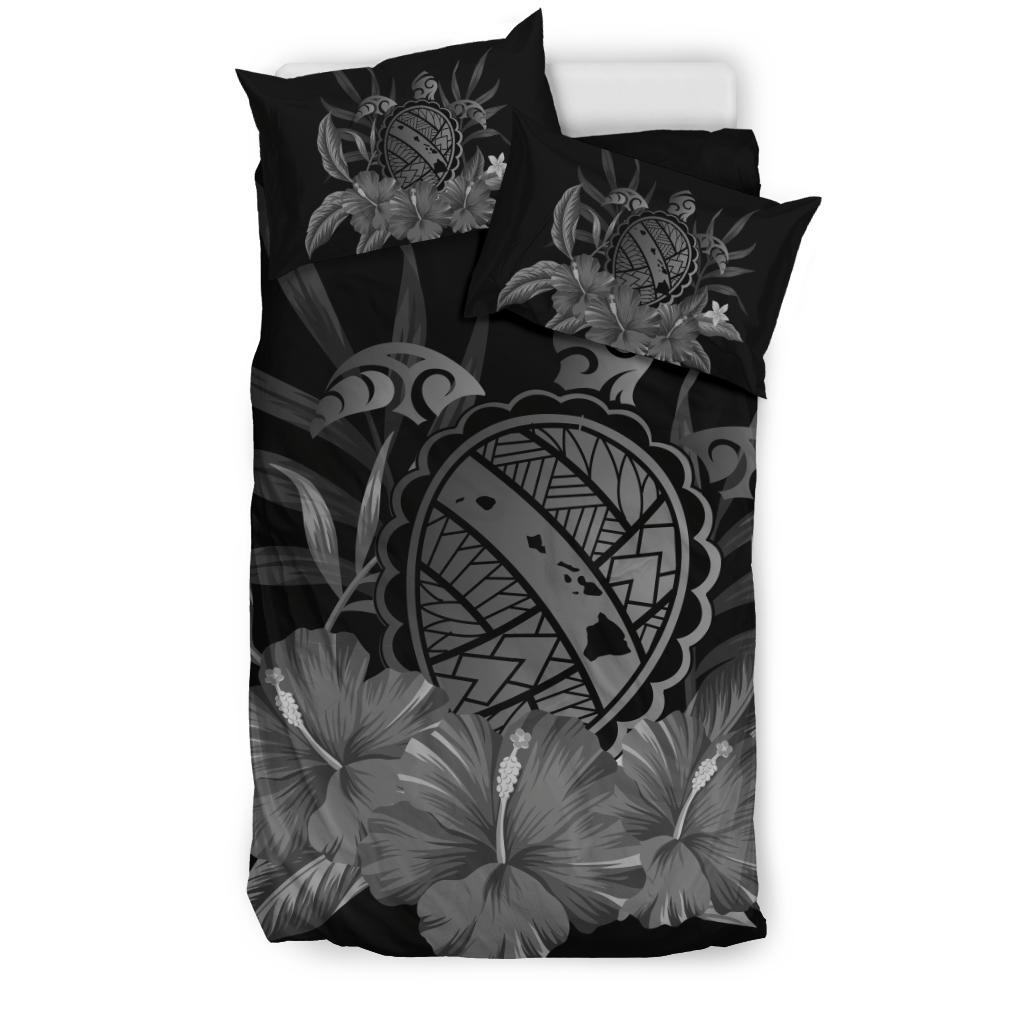 Hawaiian Map Turtle Hibiscus Polynesian Bedding Set - Gray - Polynesian Pride