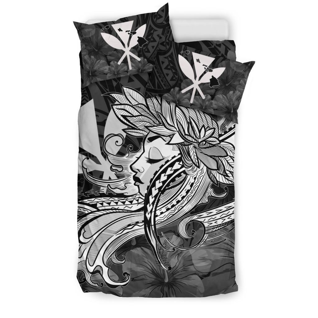 Hawaiian Map Hula Girl Hibiscus Kanaka Polynesian Bedding Set - White - Polynesian Pride