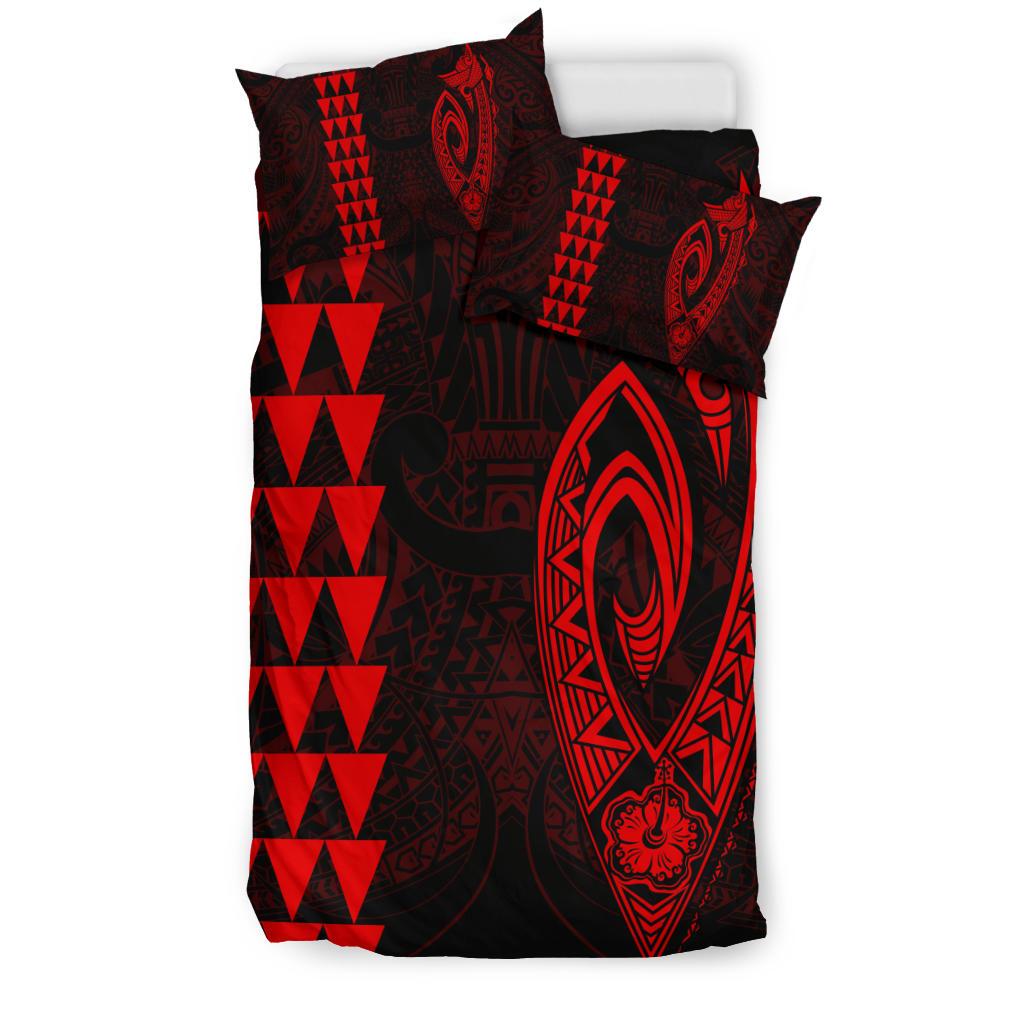Hawaiian Kakau Fish Hook Polynesian Bedding Set - Red - Polynesian Pride