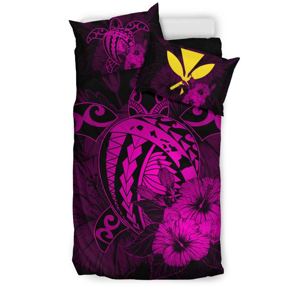 Hawaiian Map Hibiscus Kanaka Polynesian Bedding Set - Harold Turtle - Pink - Polynesian Pride