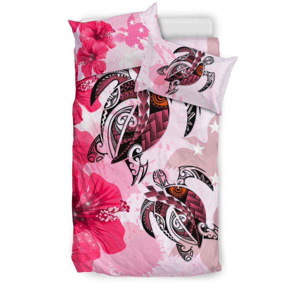 Polynesian Duvet Cover Set - Papua New Guinea Bedding Set Polynesia Turtle Hibiscus Pink - Polynesian Pride