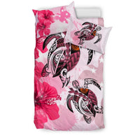 Polynesian Duvet Cover Set - Papua New Guinea Bedding Set Polynesia Turtle Hibiscus Pink - Polynesian Pride