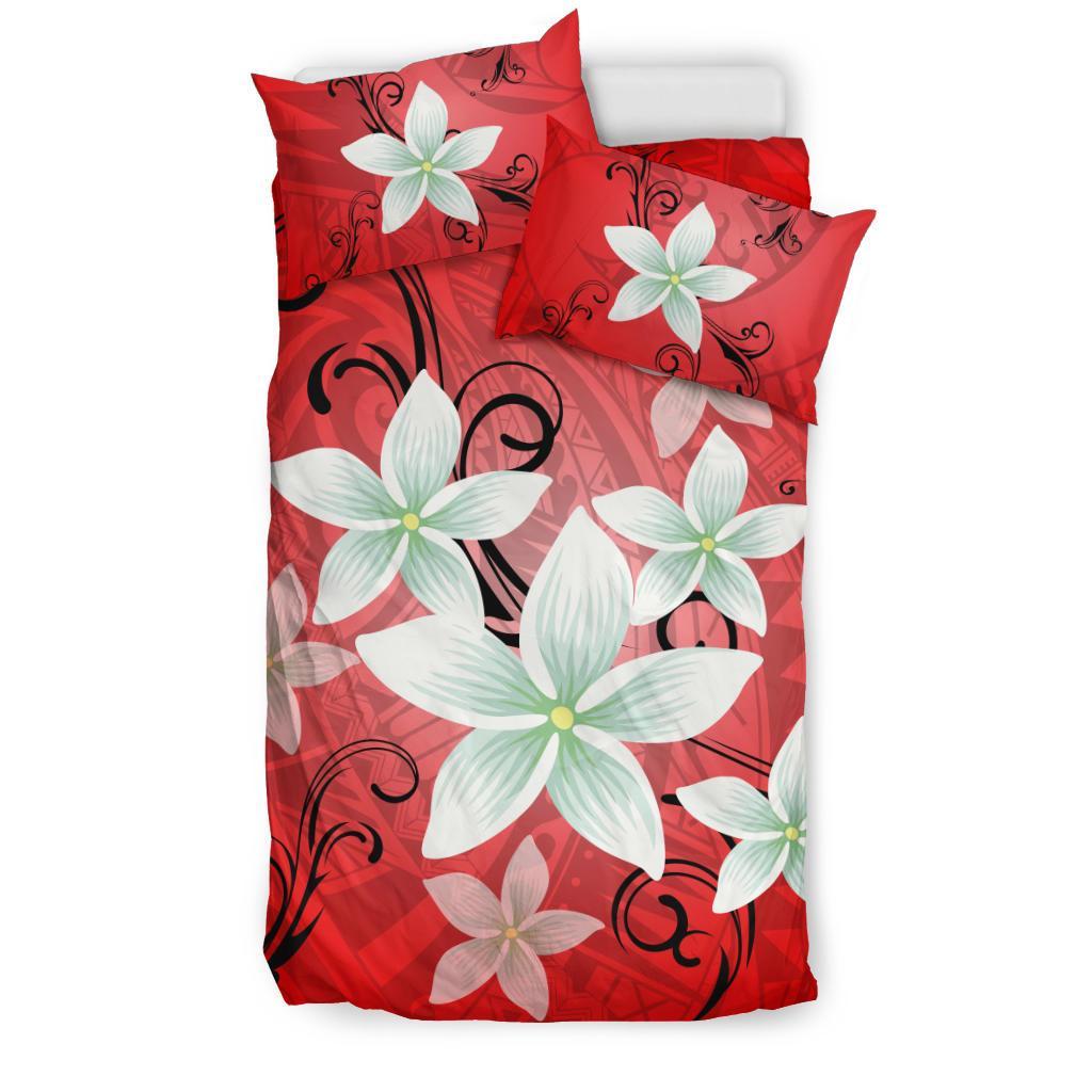 Hawaiian Plumeria Polynesian Bedding Set - Red - Polynesian Pride