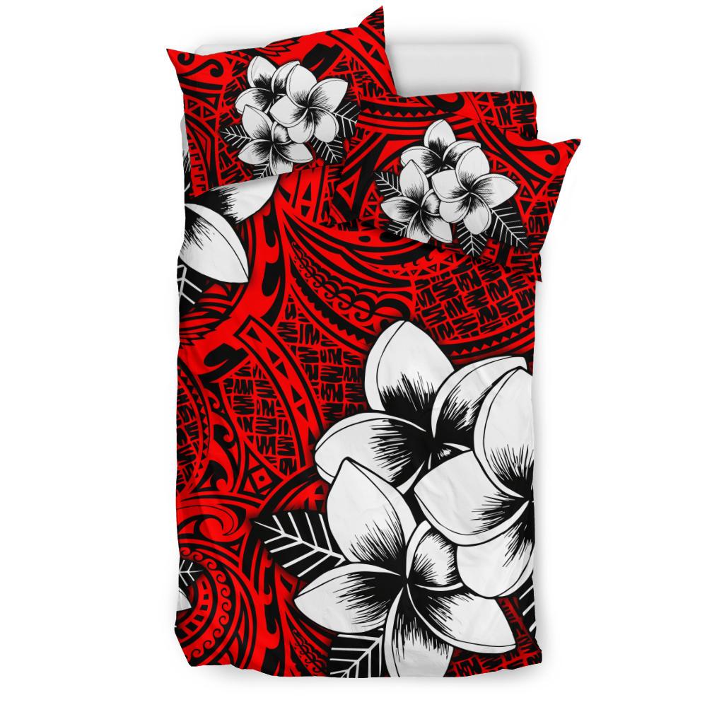 Hawaiian Plumeria Tribal Polynesian Bedding Set Red - Polynesian Pride