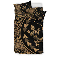 Hawaiian Map Gecko Tattoo Kakau Polynesian Bedding Set Gold - Polynesian Pride