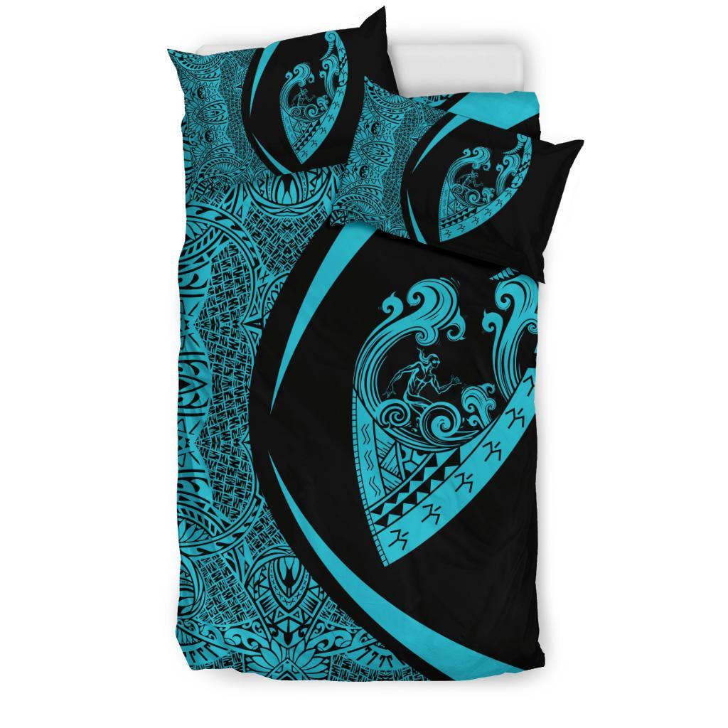 Hawaiian Surfing Waves Fish Hook Polynesian Bedding Set - Circle Style Blue - Polynesian Pride