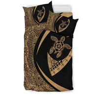 Hawaiian Turtle Fish Hook Hibiscus Polynesian Bedding Set - Circle Style Gold - Polynesian Pride