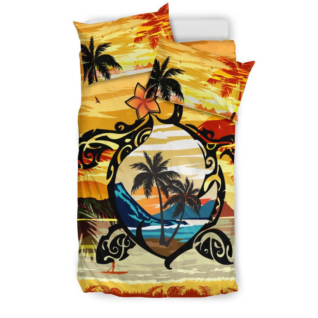 Hawaiian Turtle Plumeria Coconut Tree Polynesian Bedding Set Gold - Polynesian Pride