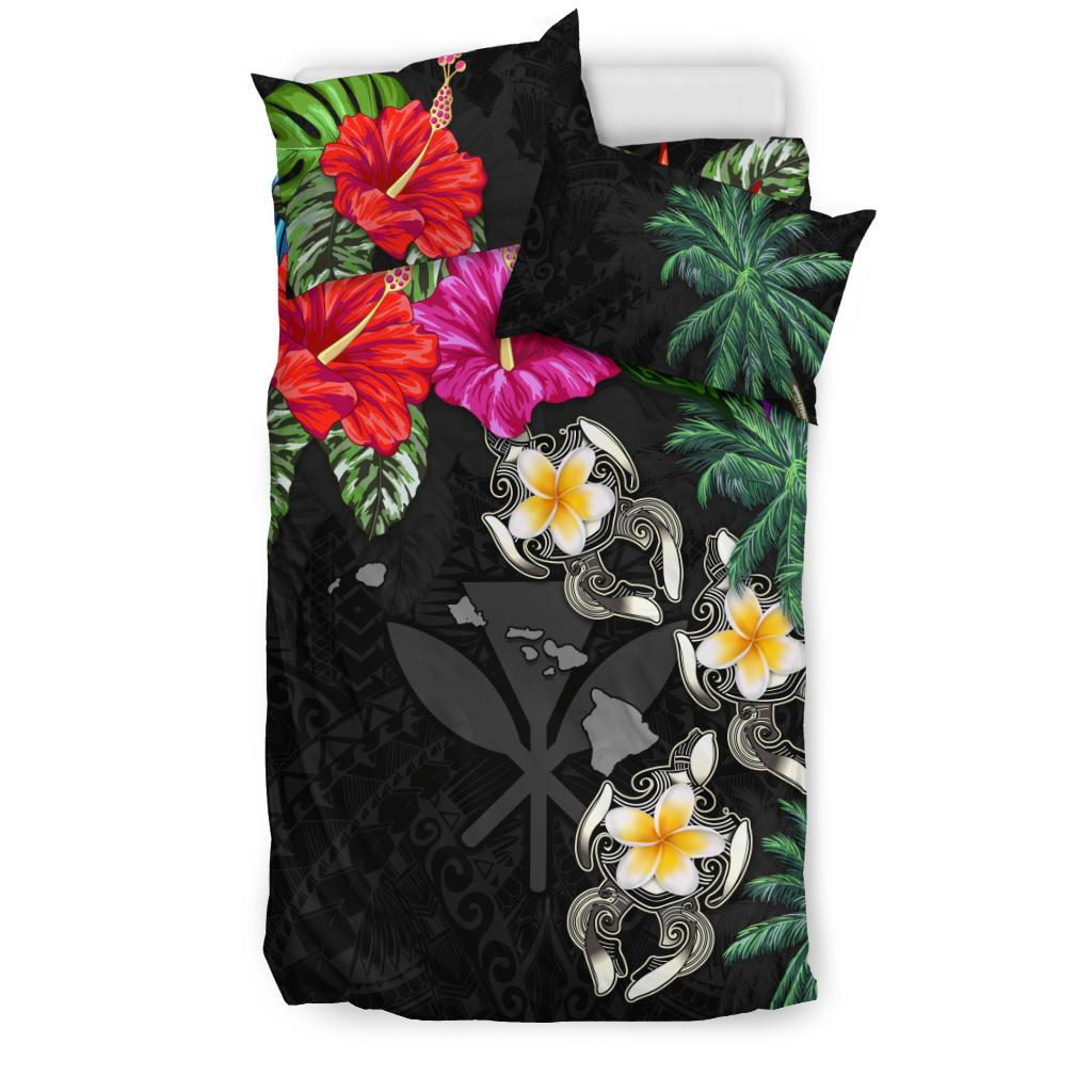 Kanaka Maoli (Hawaiian) Bedding Set - Hibiscus Turtle Tattoo Black - Polynesian Pride