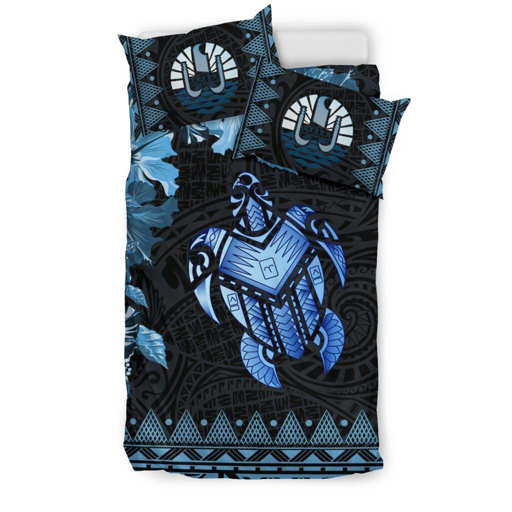 Polynesian Duvet Cover Set - Tahiti Bedding Set Turtle Hibiscus Blue - Polynesian Pride