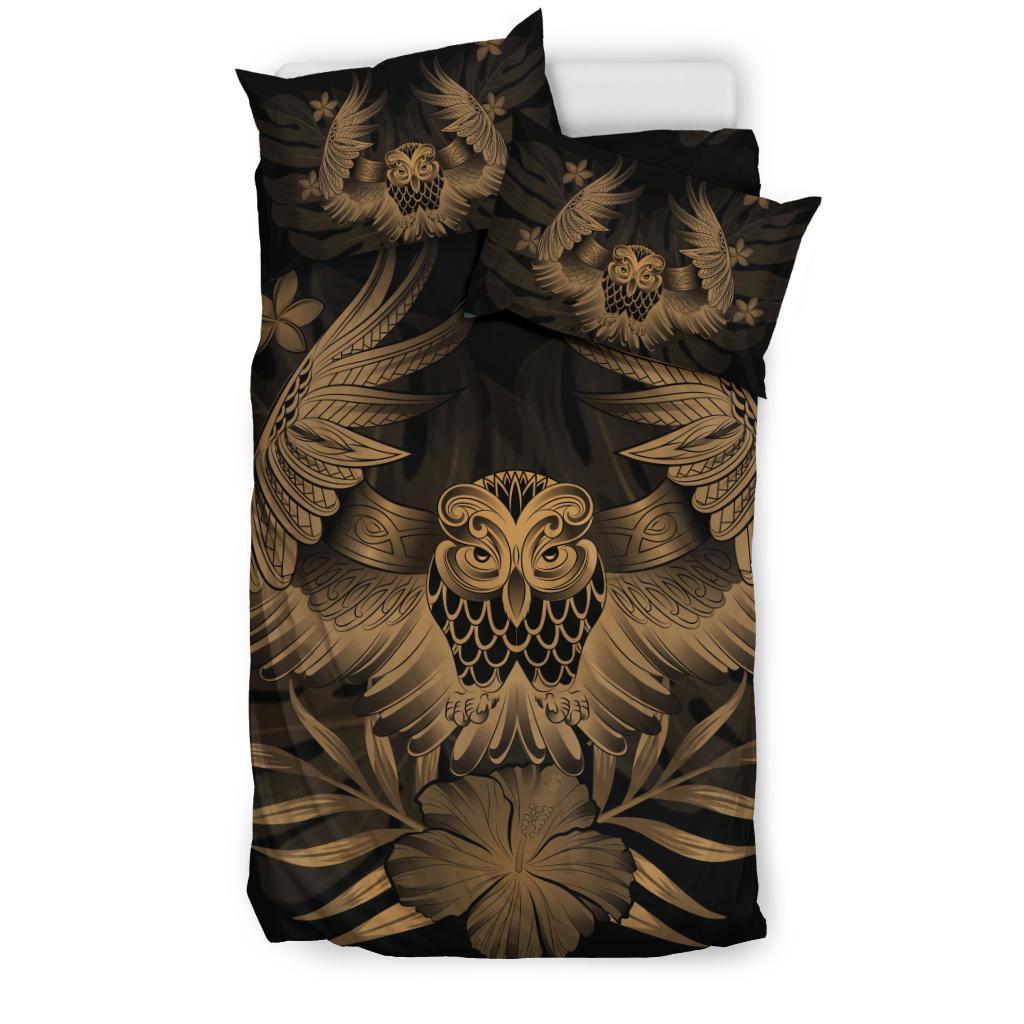 Hawaiian Owl Hibiscus Plumeria Polynesian Bedding Set - Gold - Polynesian Pride