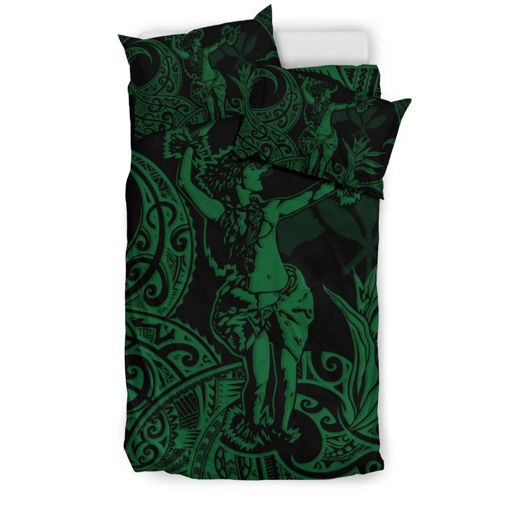 Polynesian Bedding Set - Hawaii Duvet Cover Set Hula Girl Green - Polynesian Pride