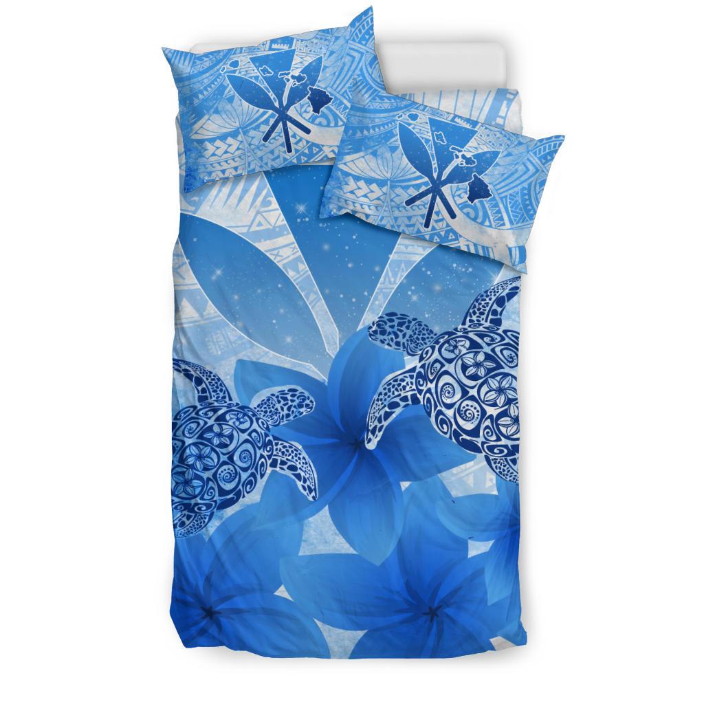 Hawaii Bedding Set - Hawaii Turtle Kanaka Plumeria Polynesian Blue Bedding Set - Polynesian Pride