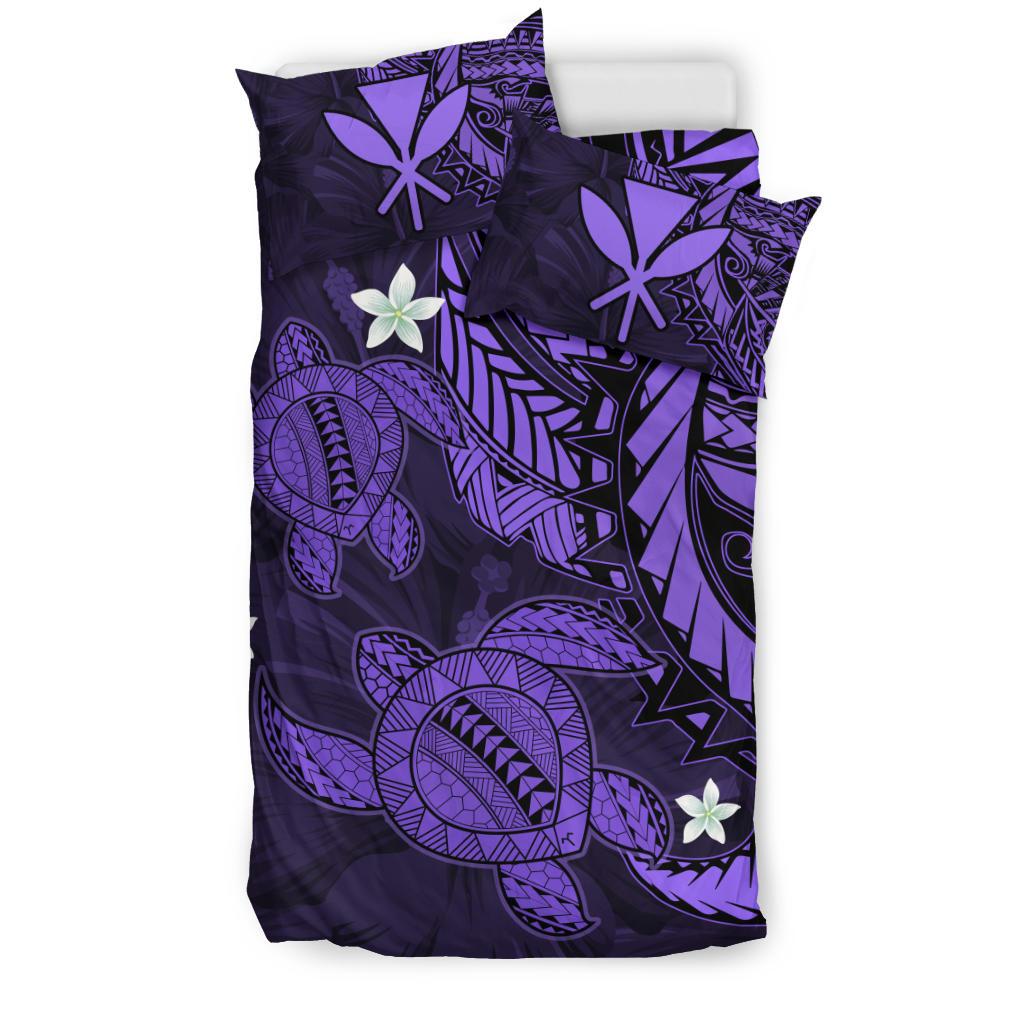 Hawaii Bedding Set - Hawaii Polynesian Turtle Hibiscus Bedding Set - Purple - Polynesian Pride