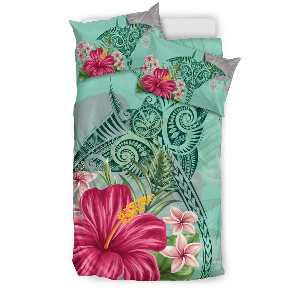 Hawaii Bedding Set - Hawaii Manta Ray Tropical Hibiscus Plumeria Bedding Set - Polynesian Pride