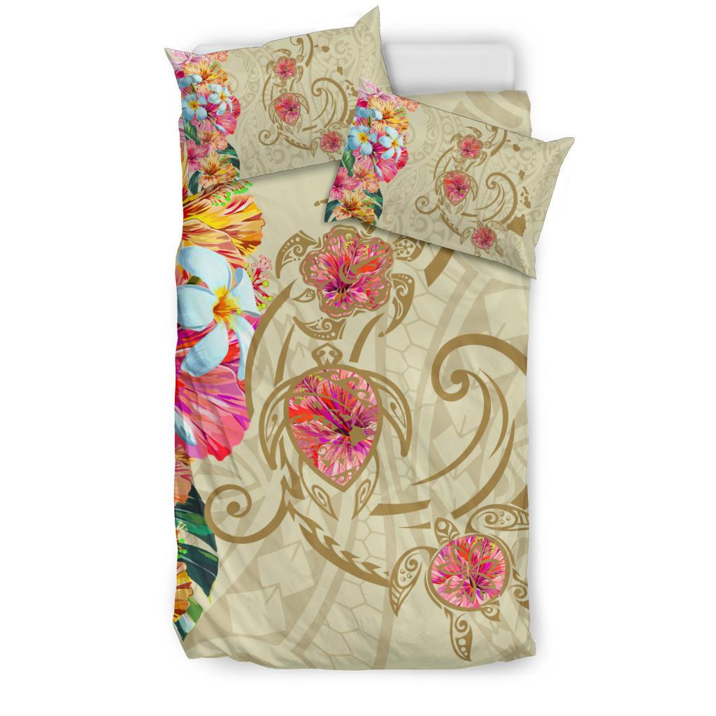 Hawaii Triple Marble Turtle Polynesian Hibiscus Bedding Set - AH - Benjamin Style - Beige - Polynesian Pride