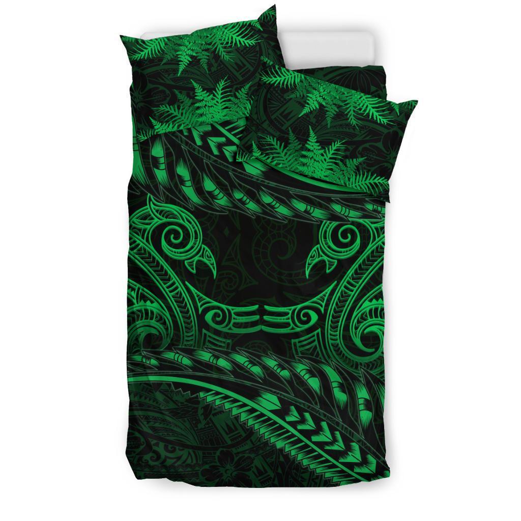 New Zealand Bedding Set Green Manaia Maori - Silver Fern Duvet Cover - Polynesian Pride