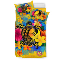 Yap Polynesian Bedding Set - Turtle with Plumeria and Hibiscus - Polynesian Pride