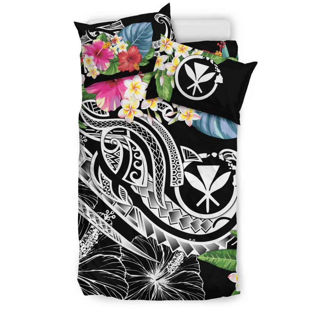 Polynesian Hawaii Kanaka Maoli Bedding Set - Summer Plumeria (Black) - Polynesian Pride