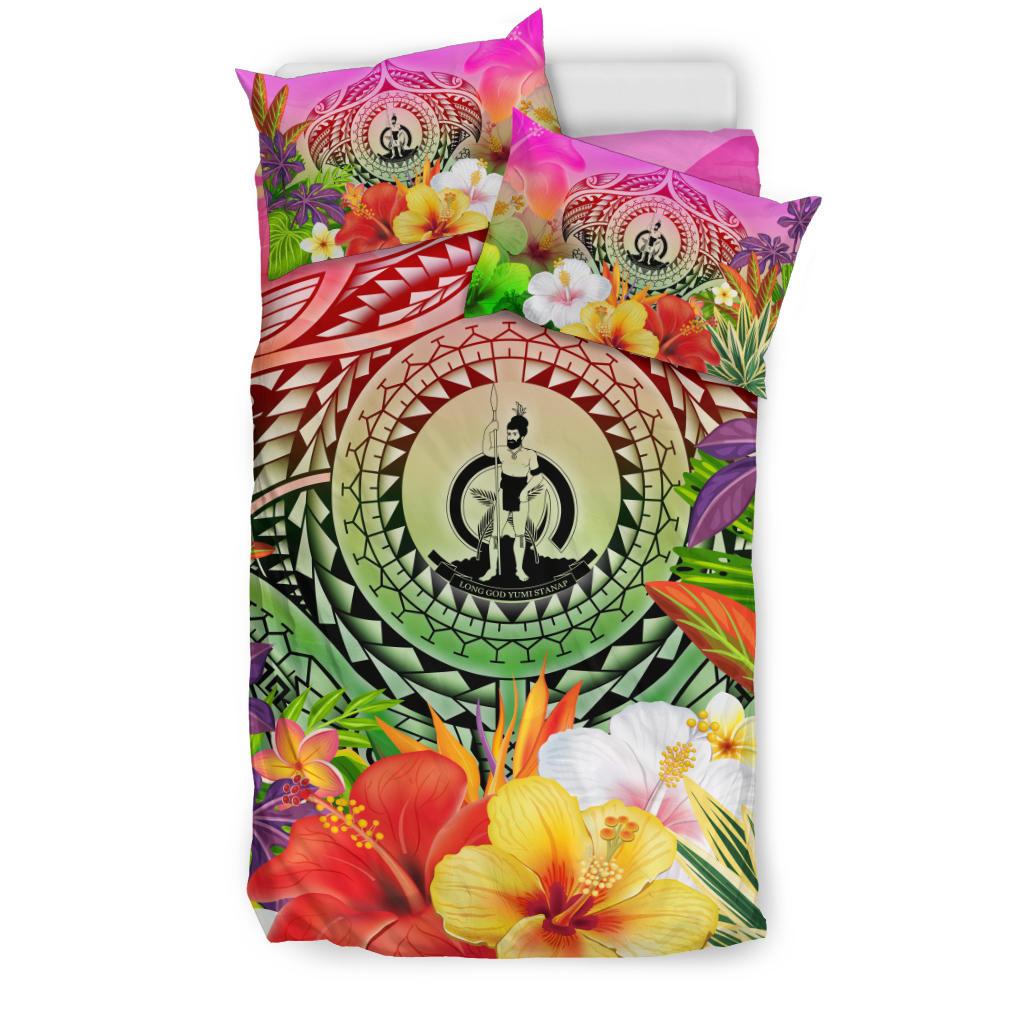 Vanuatu Polynesian Bedding Set - Manta Ray Tropical Flowers - Polynesian Pride