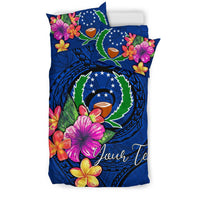 Micronesia Custom Personalised Bedding Set - Pohnpei Duvet Cover Set Floral With Seal Blue - Polynesian Pride