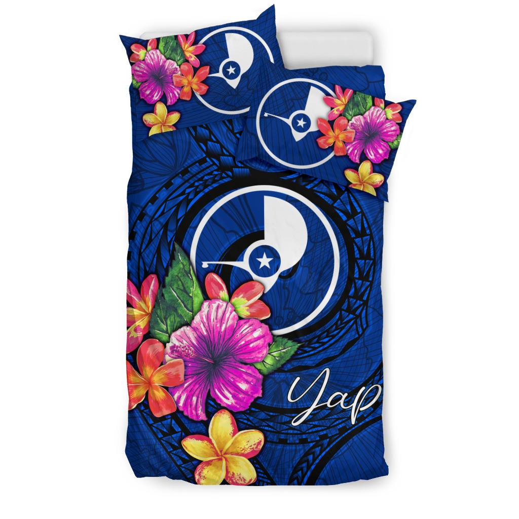 Micronesia Bedding Set - Yap Duvet Cover Set Floral With Seal Blue - Polynesian Pride