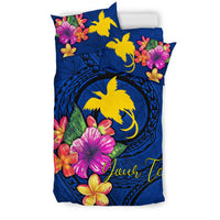 Polynesian Custom Personalised Bedding Set - Papua New Guinea Duvet Cover Set Floral With Seal Blue - Polynesian Pride