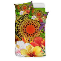 Cook Islands Polynesian Bedding Set - Manta Ray Tropical Flowers (Reggae) - Polynesian Pride