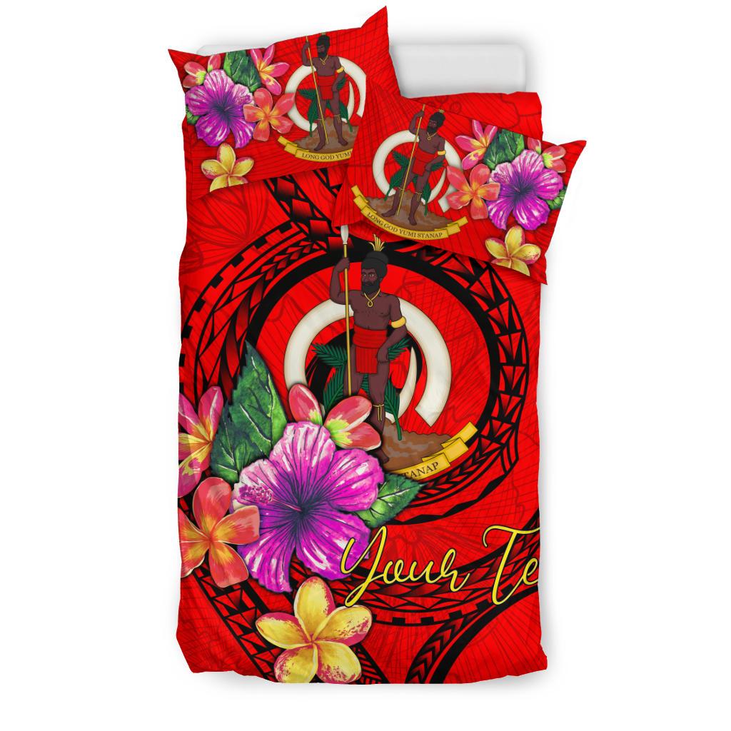 Vanuatu Polynesian Custom Personalised Bedding Set - Floral With Seal Red - Polynesian Pride