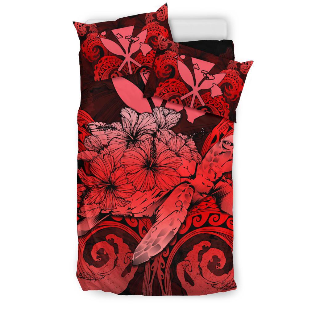 Hawaii Turtle Wave Polynesian Bedding Set - Hey Style Red - Polynesian Pride
