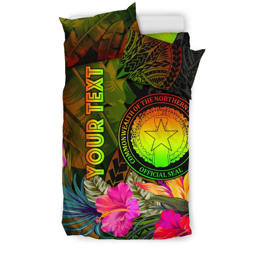 Northern Mariana Islands Personalised Bedding Set - Hibiscus and Banana Leaves - Polynesian Pride