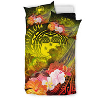 Samoa Bedding Set - Humpback Whale with Tropical Flowers (Yellow) - Polynesian Pride