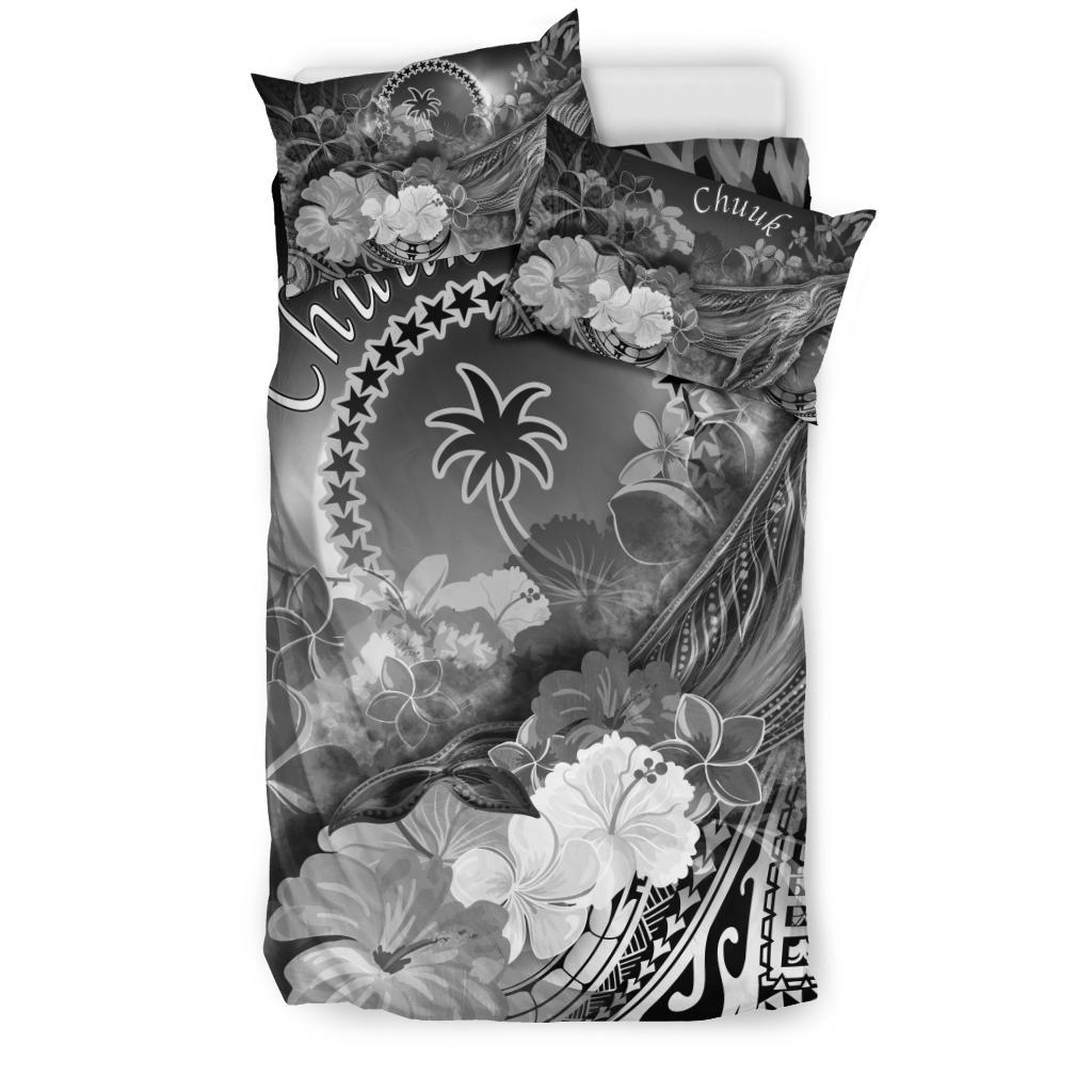 Chuuk Bedding set - Humpback Whale with Tropical Flowers (White) - Polynesian Pride