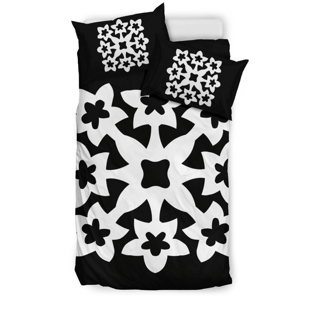 Hawaiian Bedding Set Royal Pattern - Black And White - A1 Style - Polynesian Pride