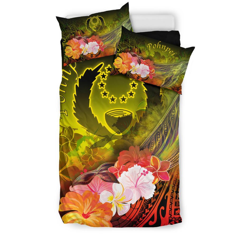 Pohnpei Bedding Set - Humpback Whale with Tropical Flowers (Yellow) - Polynesian Pride