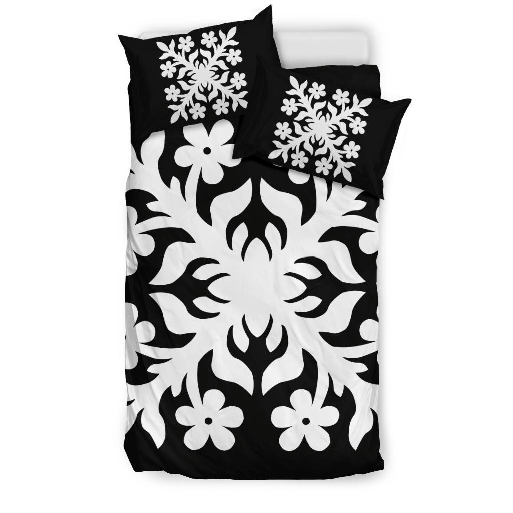Hawaiian Bedding Set Royal Pattern - Black And White - C2 Style - Polynesian Pride