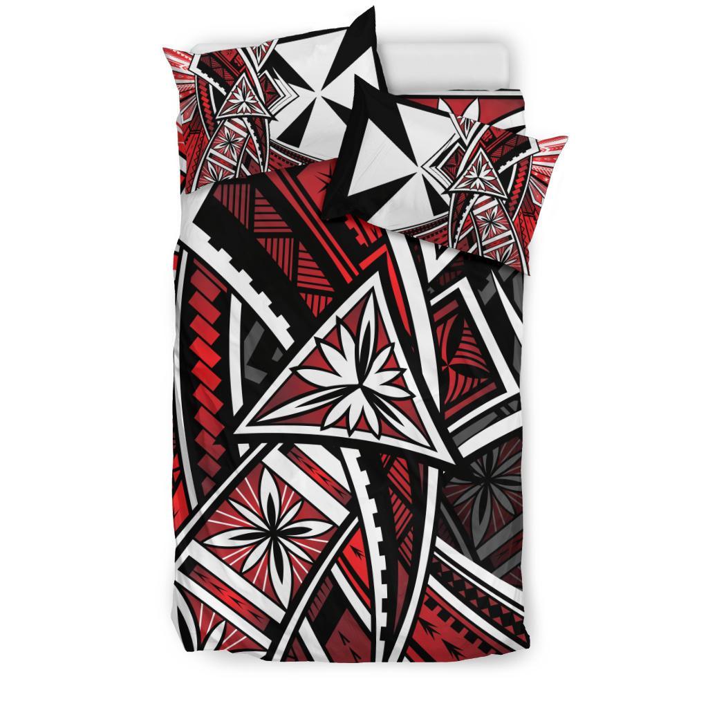 Wallis and Futuna Bedding Set - Tribal Flower Special Pattern Red Color - Polynesian Pride