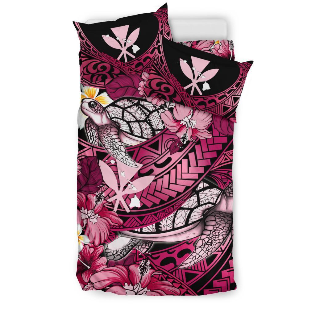 Kanaka Maoli (Hawaiian) Bedding Set - Waves Polynesian Turtle Hibiscus (Pink) - Polynesian Pride