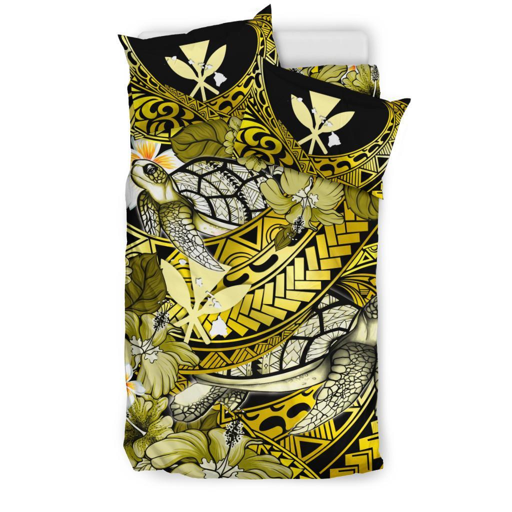 Kanaka Maoli (Hawaiian) Bedding Set - Waves Polynesian Turtle Hibiscus (Yellow) - Polynesian Pride