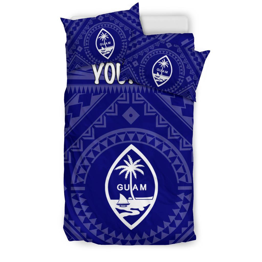 Guam Personalised Bedding Set - Guam Seal With Polynesian Tattoo Style (Blue) - Polynesian Pride