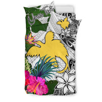 Papua New Guinea Custom Personalised Bedding Set White - Turle Plumeria Banana Leaf - Polynesian Pride