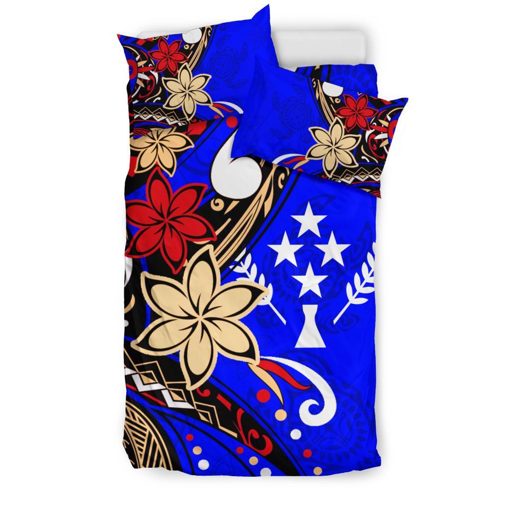 Kosrae Polynesian Bedding Set - Tribal Flower With Special Turtles Blue Color - Polynesian Pride